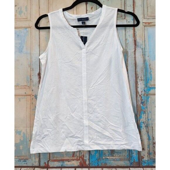 Karen Scott 100123380MS Womens Size M Bright White Sleeveless Tunic Tank Top - Picture 2 of 8